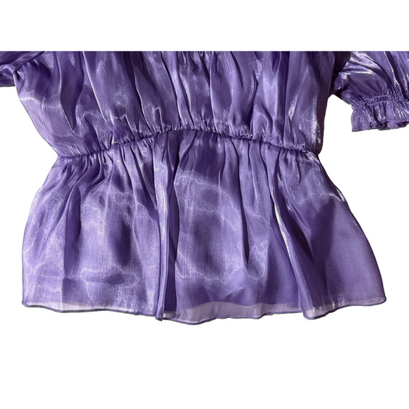 Thirty Thirty Women Purple Sheer Off Shoulder Puff Sleeve Fairycore Crop Top SM - Picture 4 of 6